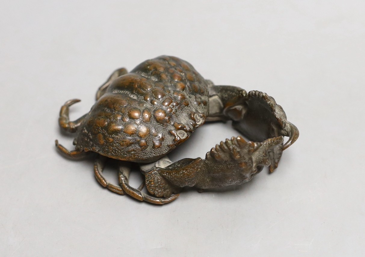 A Japanese bronze model of a crab, unsigned , 12 cms long.
